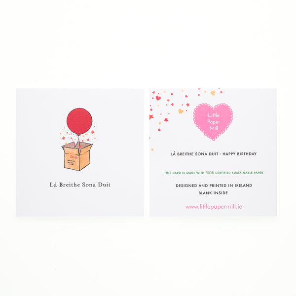 Pack of 6 Cards- Irish Box and Balloon Happy Birthday